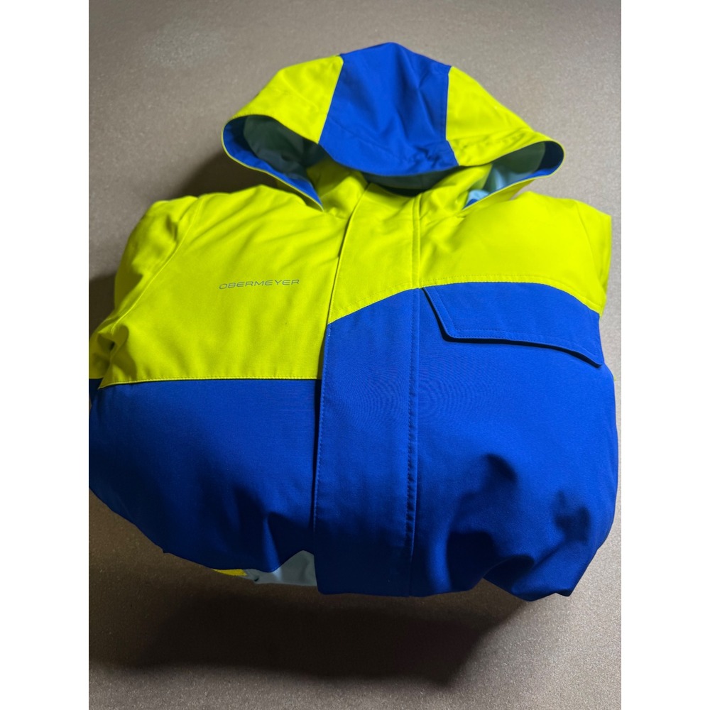Obermeyer Mens Ski Jacket Blue Yellow‎ Grey Hooded Insulated Snow Coat Size L